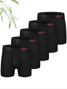 Men's 5pcs Viscose Letter Print Boxer Brief with Fly, Breathable Comfy Underwear for Daily Wear, Soft Underwear for All Season