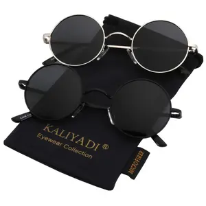 KALIYADI Black Retro Sunnies PolarizedSunglasses UV  400 Metallic Texture Retro Fashion for Women Men (S36)