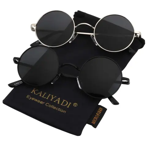 KALIYADI Retro Round Polarized Metal Sunglasses for Adults - UV 400 Protection, PC Polarized Lenses, Lightweight Metal Texture, Casual Eyewear, 2-Pair Gift Idea Package (S36)