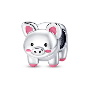 MULA Cute Pig Charm - 925 Sterling Silver and Enamel Farm Animal Beads, Playful Gift for Women and Girls, Suitable for Bracelets and Necklaces from Pandora