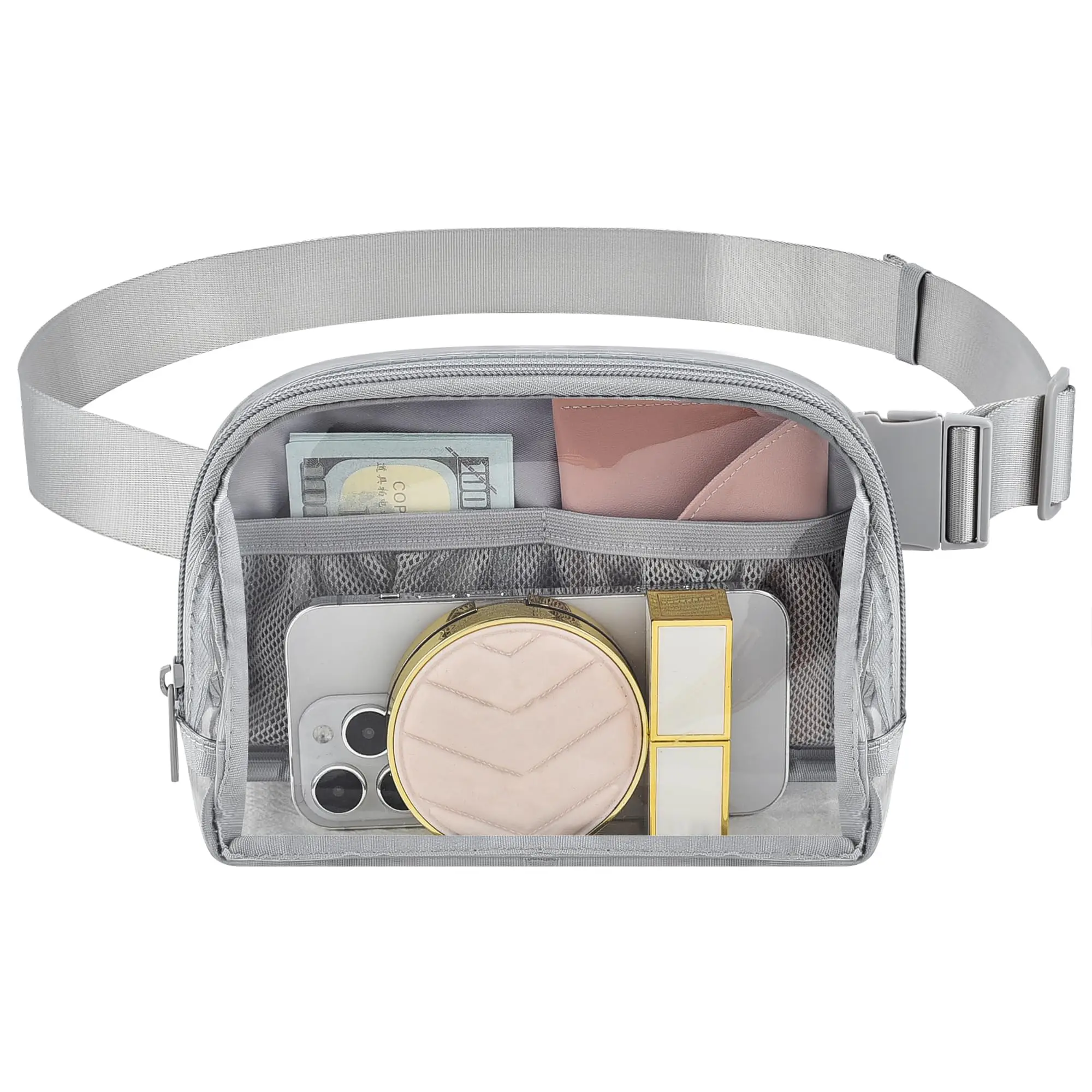 Slumou Women's Clear Waterproof Belt Bag, Adjustable Strap Lightweight Fanny Pack with Pockets for Madam, Sport, Concert, Travel Essentials