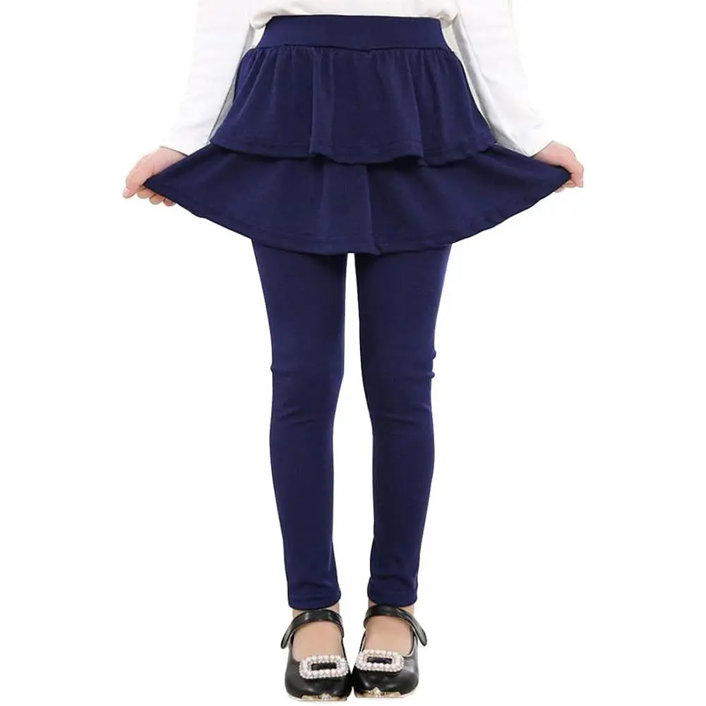 KF5-CPA031 Girls School Uniform Pants Kids Clothes Ruffle Tutu Leggings with Skirt 2-14 Years