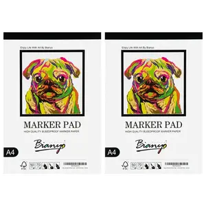 2 Pack - Bianyo Bleedproof Marker Paper Pad A4 (8.27"X11.69") 50 Sheets 18 LB / 70 GSM