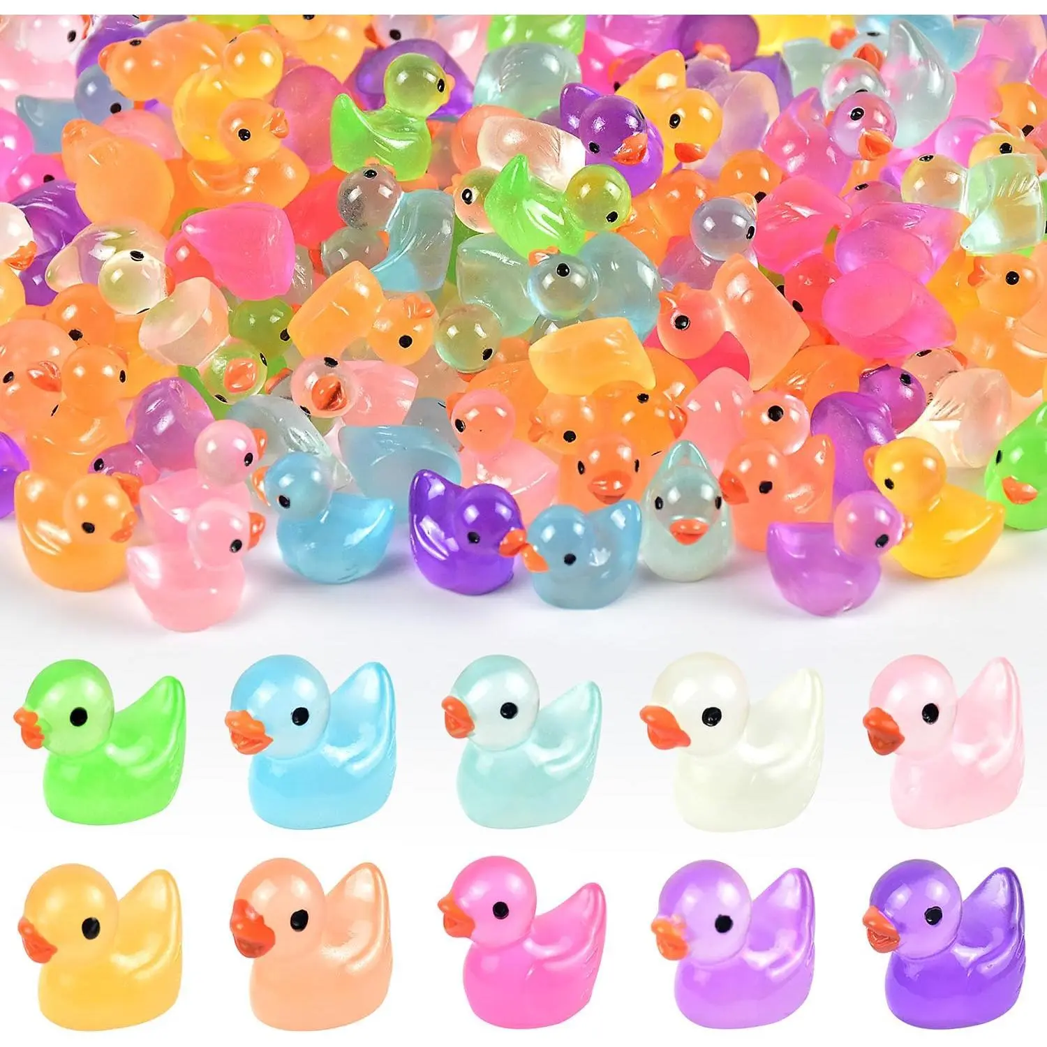 100 Pcs Mini Resin Ducks Luminous Mini Ducks Glow in The Dark, Tiny Ducks to Hide, Little Ducks, Miniature Ducks for Garden Micro Landscape DIY Craft Accessories Ornament Charms Party Toys Night Light Decoration