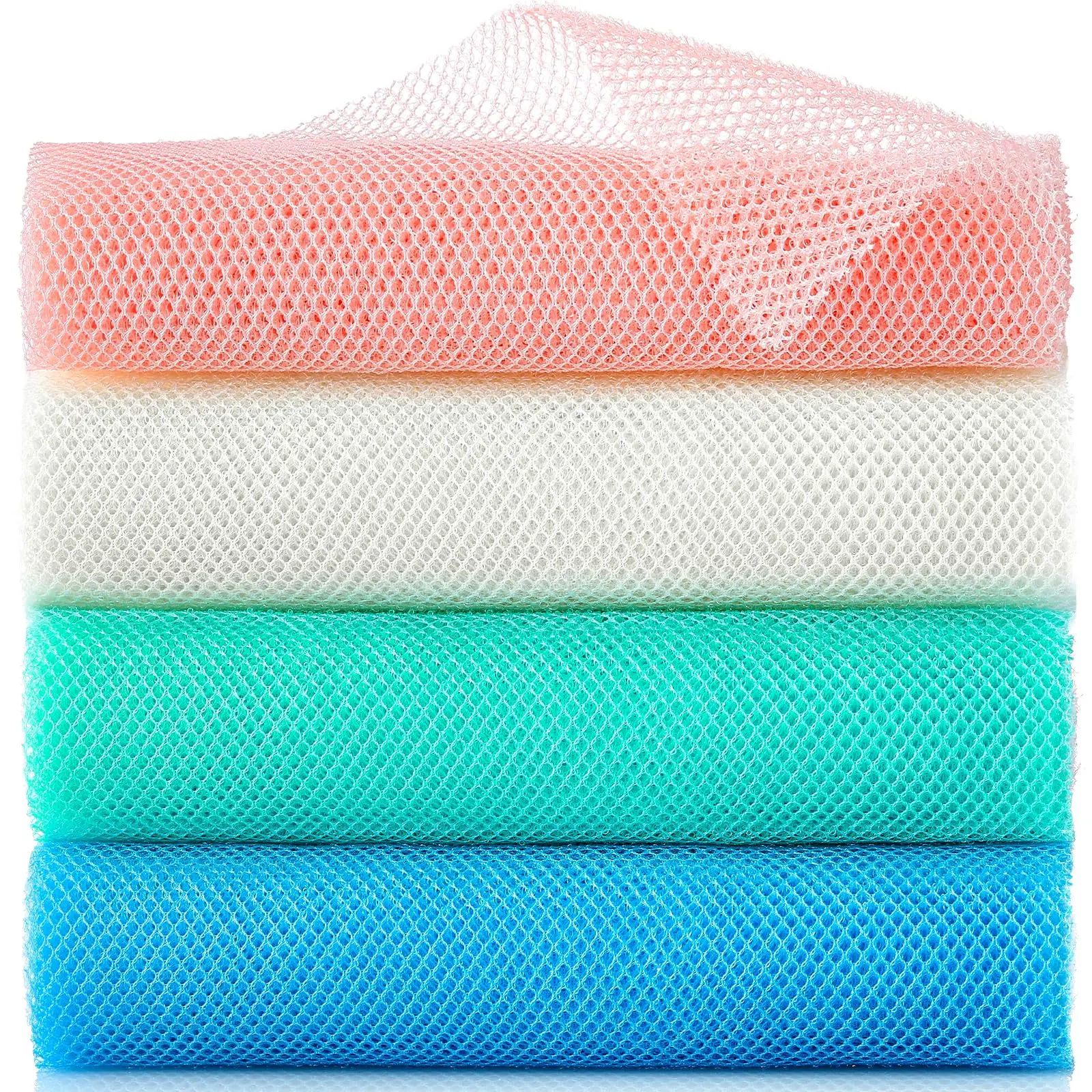 4 Pieces African Exfoliating Net, Long African Net Sponge, Nylon African Net Cloth, Exfoliating Washcloth, Body Scrubbers for Use in Shower, Back Scrubber Skin Smoothers for Bath (Multicolor 4)
