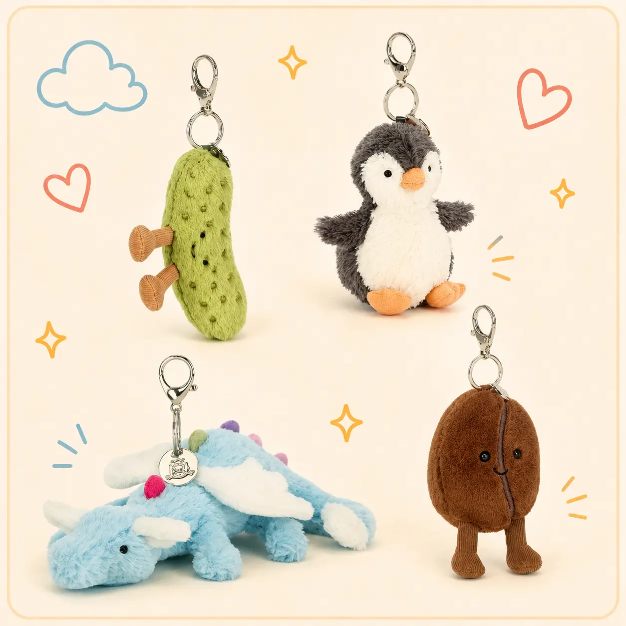 Jellycat Amuseable Toast Sun Dragon Plush Keychain - Mini Size Bag Charm, Cute Aesthetic Stuffed Accessory for Backpacks & Purses (Collectible)