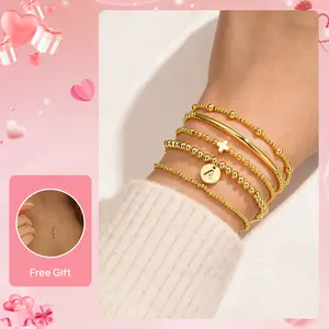 Turandoss Girls' Gold Cross Initial Bracelet Set, Dainty Beaded Layered A-Z Letter Bracelets, Easter-Mother's Day Gift Options