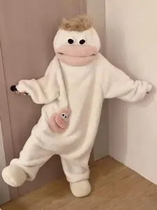 Women's Plus Size Cartoon Big-Mouth Monster Onesie - Coral Fleece, Large Comb Included, Broad-Shouldered Fit, Plush Wearable Blanket Hoodie Jumpsuit Pajamas for Friends, Center of Attention