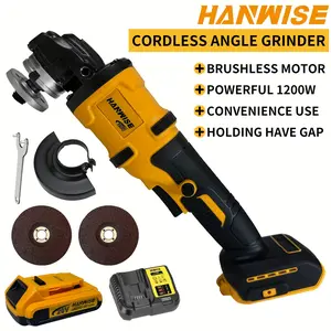 HANWISE new rechargeable angle grinder, lightweight and multifunctional handheld angle grinder, lithium battery angle grinder, suitable for polishing various materials, equipped with 1 batteries, grinding discs and toolbox, men's gift, Christmas gift