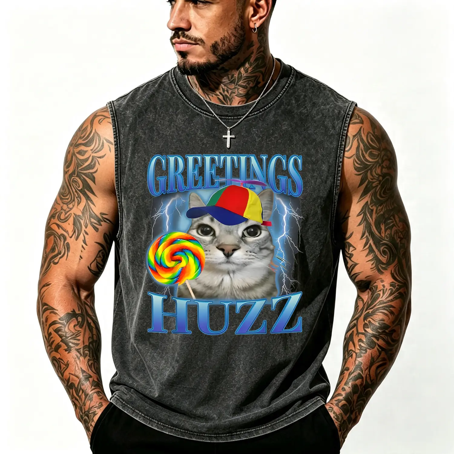 Lollipop Cat Meme Greetings Huzz Humorous Silly Cats Brainrot T-Shirt for Men Women Kids