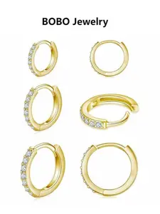 Golden Hypoallergenic Hoop Earrings Set - 3 Pairs Cubic Zirconia Huggies for Cartilage & Snug Pierced Ears EarringsLovers Hoop Jewelry Hypoallergenic CZ Earrings
