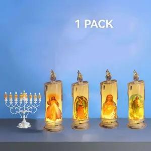 Jesus Pattern Sacred tears Candle Devotional Prayer Candles, Crystal Frosted LED Flameless Candles (1 pack) - Holy Land Religious Gifts, Battery Operated Candles for Religious Festivals Memorials for Easter Decor Religious, Mother's Day ,Table Centerpiece