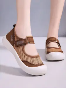 Women's Comfortable Lightweight Velcro Slip-On Shoes, Soft Sole Casual Sneakers, Walking Shoes, Breathable All Season Textile Footwear