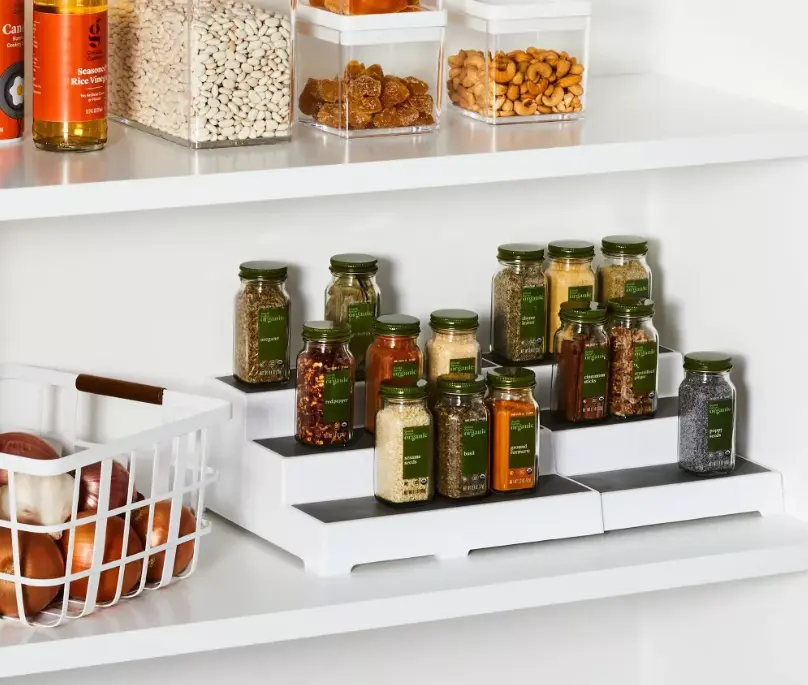 Expandable 3 Tier ShExpandable 3 Tier Shelf Organizer, White Kitchen Cabinet Storage Rack for Pantry, Spices & Countertop Organizationelf Organizer, White Kitchen Cabinet Storage Rack for Pantry, Spices & Countertop Organization