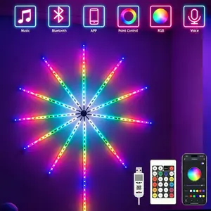 1pc Intelligent LED RGB Fireworks Light,Bedroom Color Changing LED Light with Cool Emission Effect,Controlled by Application and Remote Control,Dynamic Fireworks Scene and Music Synchronization,Suitable for Various Festival Decoration,Party Decorations