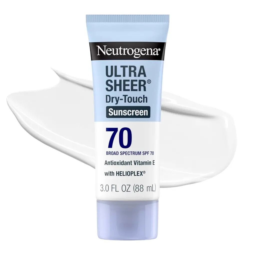 Neutrogena Ultra Sheer Dry-Touch Sunscreen Lotion SPF 70, Broad-Spectrum UVA/UVB Protection, Lightweight, Oil-Free, Oxybenzone-Free, Water-Resistant for 80 Minutes, 3 fl oz
