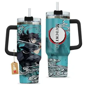 Demon Slayer Mist Hashira Muichiro 40oz Tumbler – Stainless Steel Travel Mug with Handle, Straw, Insulated, Manga, Anime Lover, Kimetsu No Yaiba Gift for Men and Women