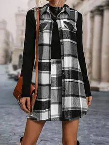 Elegant Women's Plaid Checkered Print Woven Vest Dress Set, Street Style Short Skirt Suit, Perfect for Casual, Stylish Ladies' Clothing Collection, Outfit