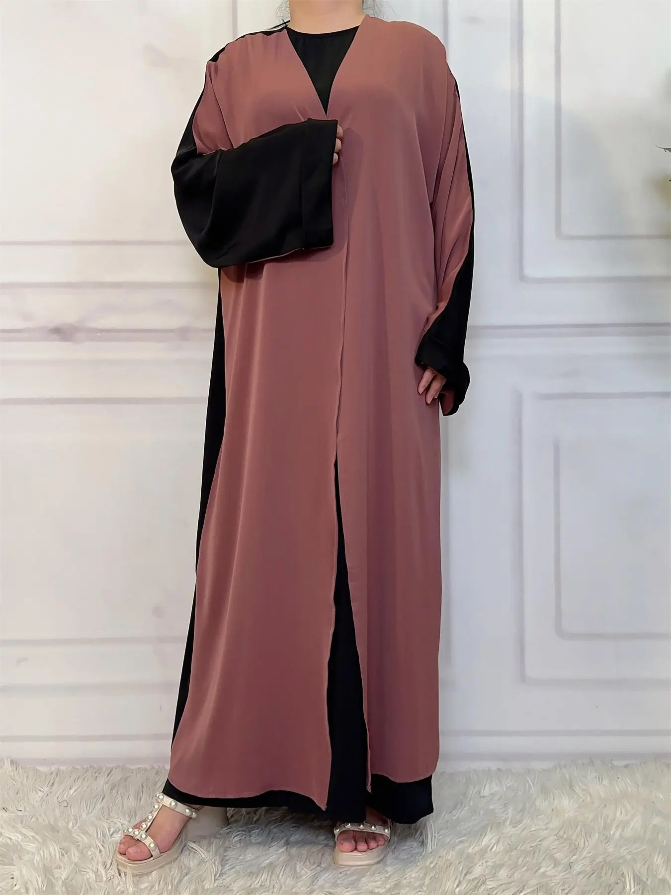 Women's Colorblock Drop Shoulder Abaya, Modest Casual Comfortable Long Sleeve Long Dress for Daily Wear, Women's Islamic Clothing for All Seasons