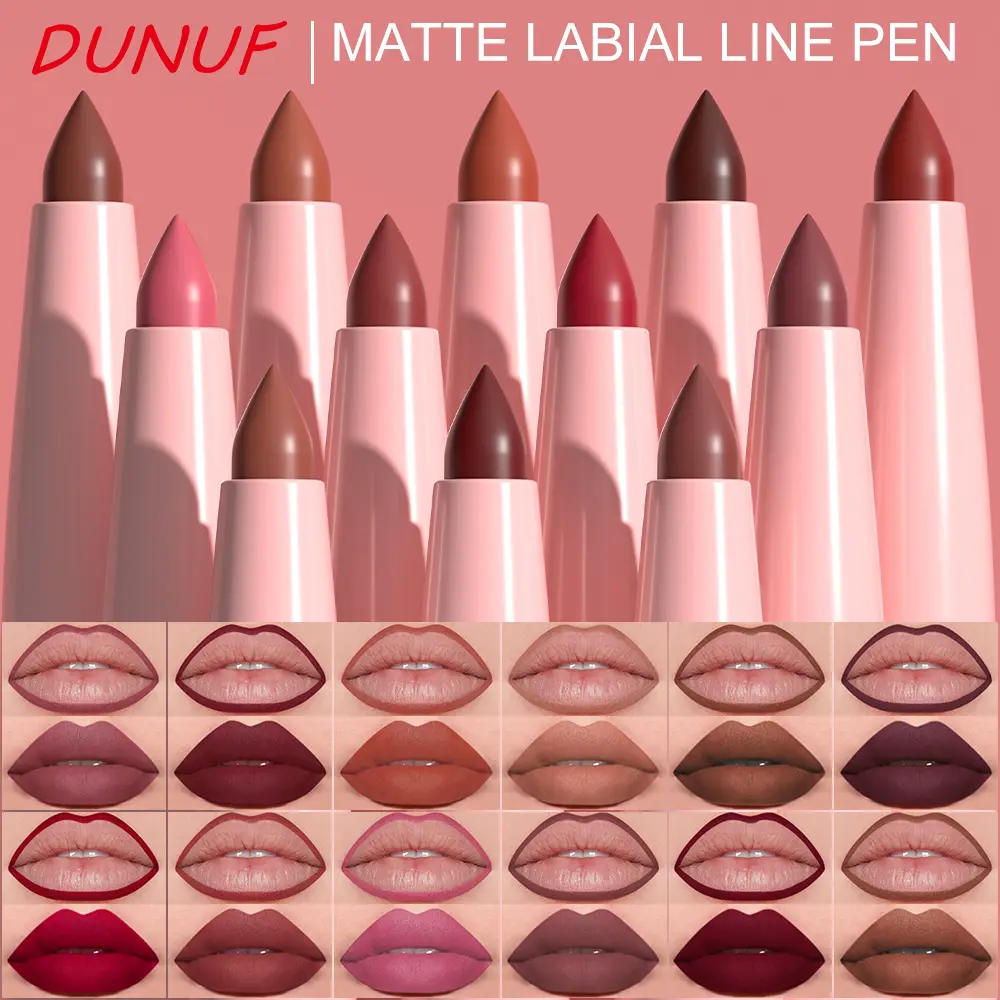DUNUF Silky matte lip liner set of 6 pens, with high saturation and rich color. Waterproof and sweat-resistant, does not stick to cups. One stroke for perfect finish without any streaks. Long-lasting color retention.