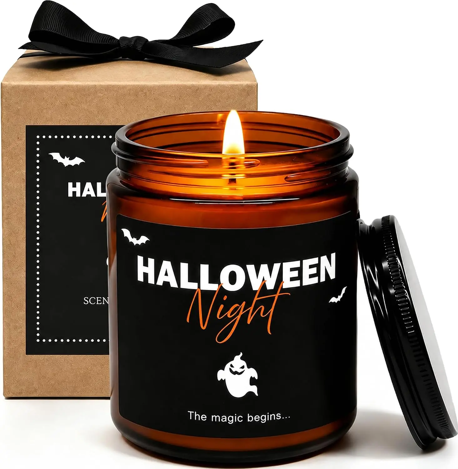 Halloween Fall Gift Halloween Candle Gift, Caramel Apple Scented Candle, 7 oz Ghost Jar Candle, Fall Scented Candle for Home Decor, Spooky Halloween Gift for Women & Friends
