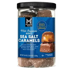 Member's Mark Milk Chocolate Sea Salt Caramels 36 oz Kettle Cooked Soft Caramels with Real Butter & Premium Milk Chocolate Snack Dessert