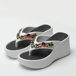 Luxury Chunky High Heel Flip Flops Slippers for Women To Wear In Summer, Fashionable Lady Platform Sandals 2024 New Hot