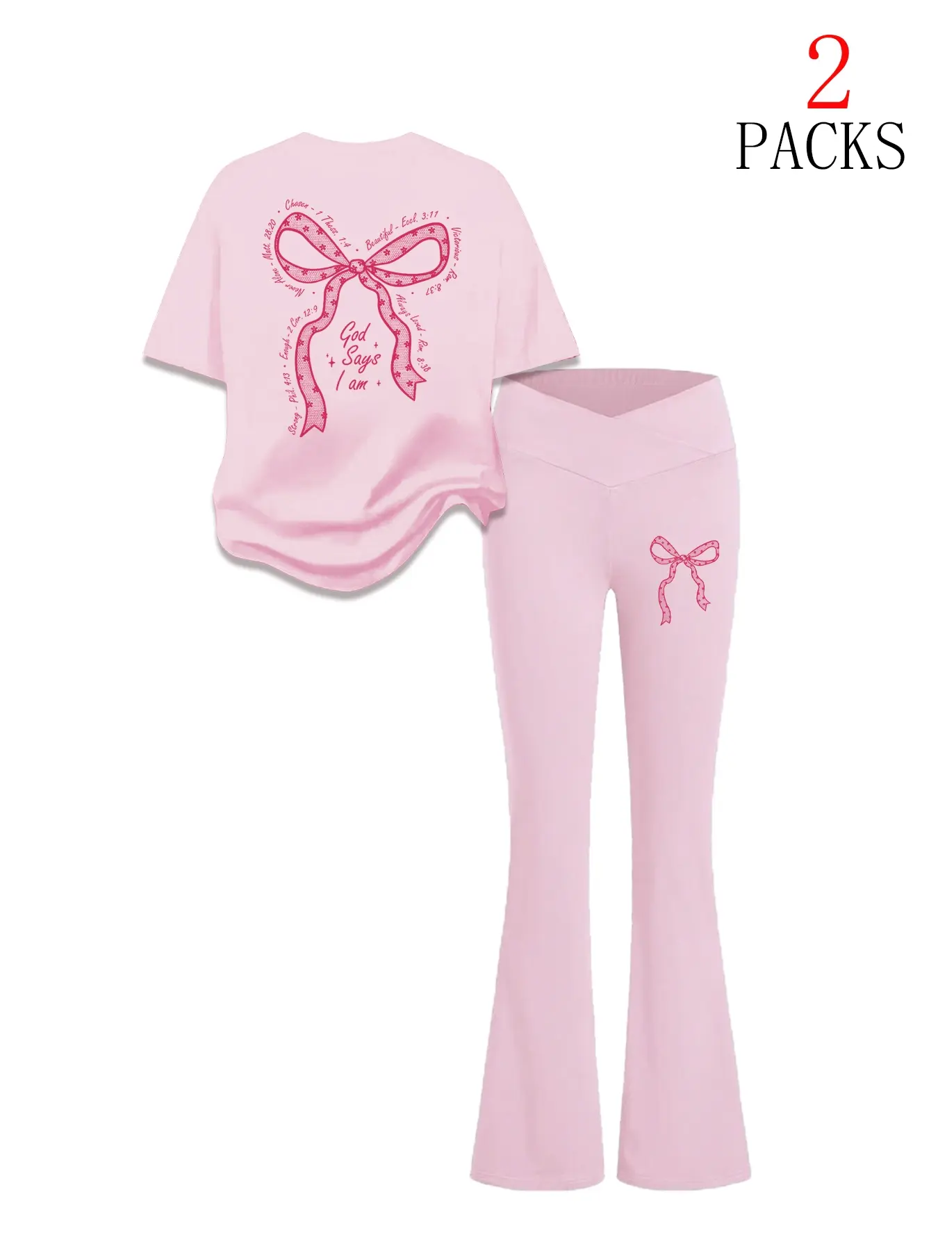 Women's Casual Loose Round Neck Bow Print T-Shirt Set, Street Style Fashion Comfortable for Spring Summer Daily Wear, Womenswear