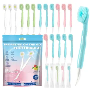 4-in-1 Mini Disposable Toothbrush Set – Toothpaste + Toothpicks + Tongue Scraper | Travel Size, Individually Wrapped, Soft Bristles for Work or Travel