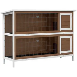 PawHut 54" 2-Story Large Rabbit Hutch Bunny Cage Wooden Pet House Small Animal Habitat with Lockable Doors, No Leak Tray and Waterproof Roof for Outdoor/Indoor Natural