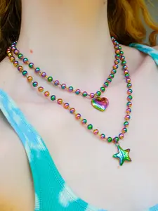 Rainbow Necklaces | Rainbow Heart & Rainbow Star Ball Chain Necklaces