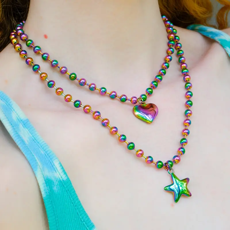 Rainbow Necklaces | Rainbow Heart & Rainbow Star Ball Chain Necklaces