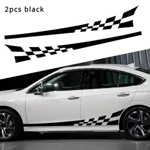 Sports Racing Striped Checkered Totem Decal DIY Car Decal Striped Vinyl Decal Decoration Racing Accessories Truck Body Side Door 2pcs Black