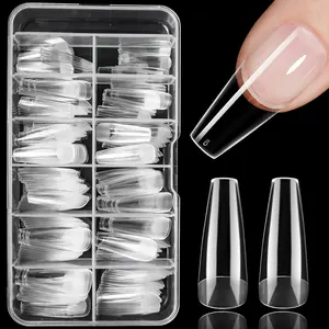 Clear Nail Tips with Storage Box, 240pcs/set Long Fake Nails, Full Cover Nail Tips, Coffin Soft Gel Nail Tips, False Nails for Nail Art, Nail Care Nail Extensions