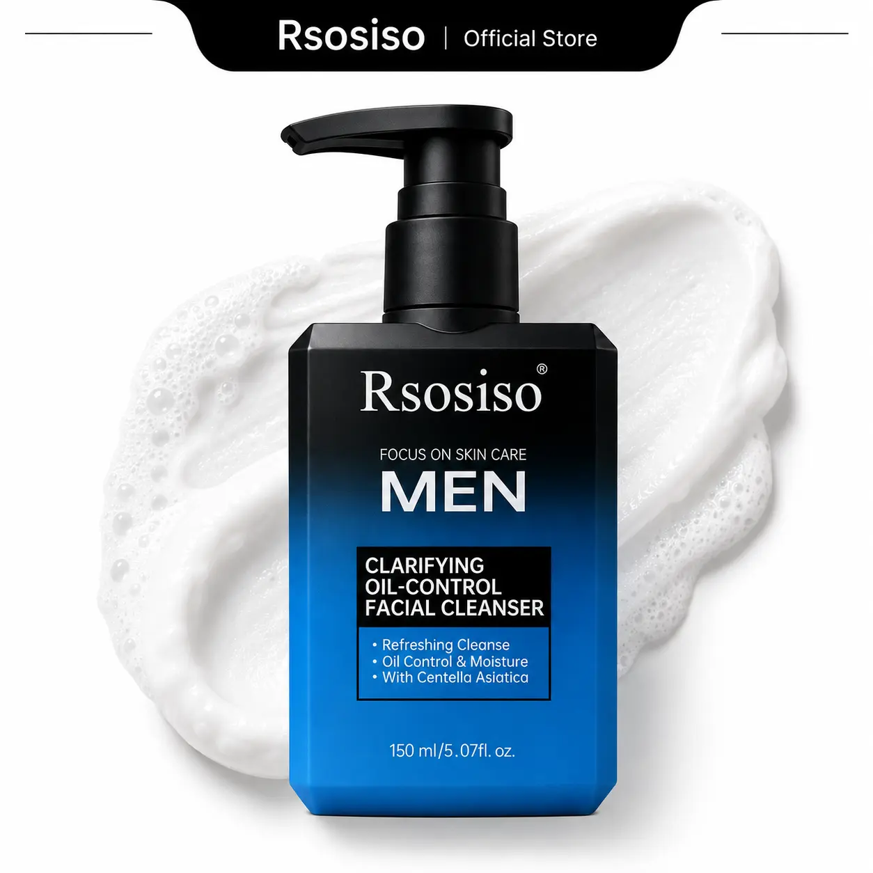 Rsosiso Men Clarifying Oil Control Facial Cleanser 150ML | Deep Cleansing Face Wash For Men Helps Remove Excess Oil Impurities And Refresh Skin Feel Lightweight Formula For Daily Morning Night Skincare Routine At Home Gym Travel Use