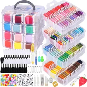 1080 Pack Embroidery Floss Thread Kit Including 200 Colors and 30 SkeinsWhite & Black Embroidery Thread  Stitch Sewing Thread with 850 count  Stitch Tool and 4-Tier Transparent Box