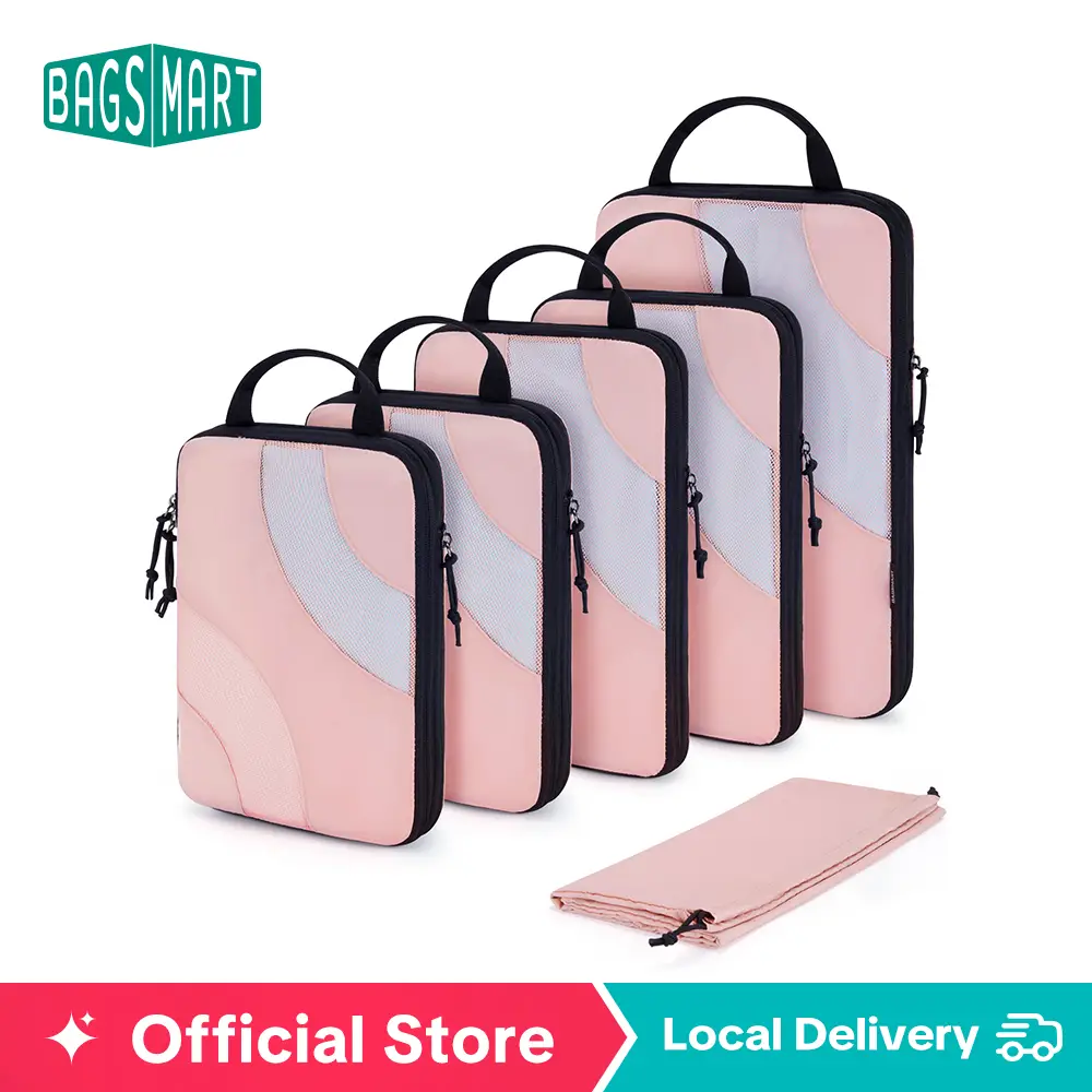 Compression Packing Cubes for travel, BAGSMART 6 Set Travel Packing Cubes for Suitcases, Compression Suitcase Organizers Bag Set & Travel Cubes for Lu