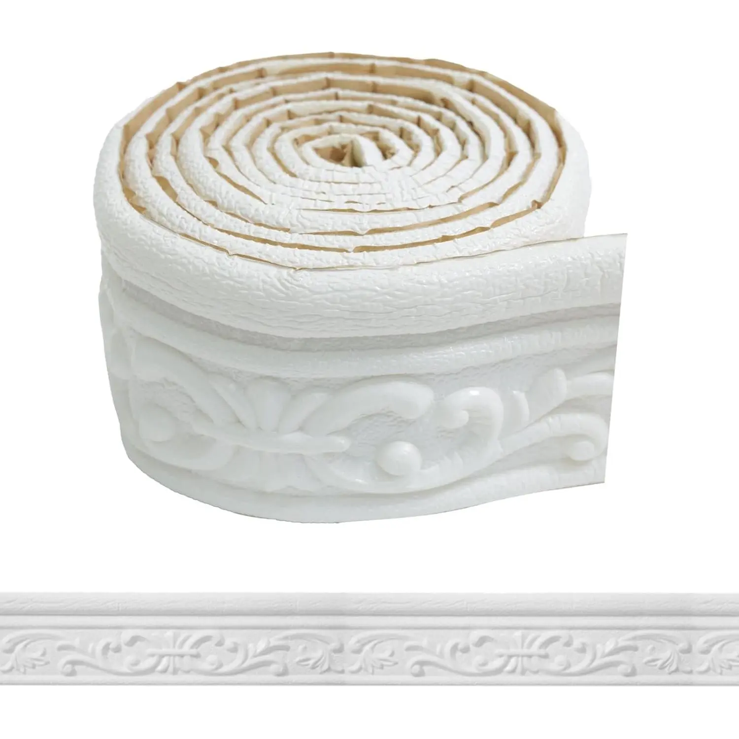 White 2 Rolls Peel and Stick Crown Molding (180"x3.1" Each, 2 Pcs Total), Flexible Wallpaper Border Wall Trim, Self Adhesive Mirror Frame Lines, 3D Foam Edging for Edges, Murals, Ceilings