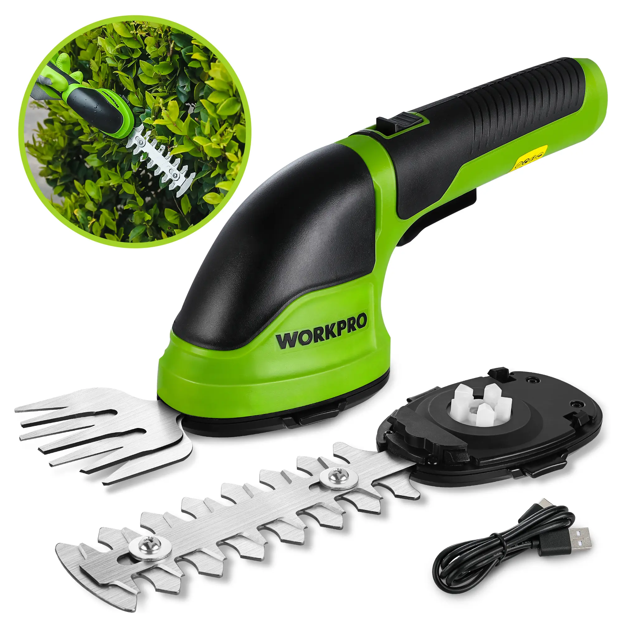 #backtoschool WORKPRO Cordless Grass Shear & Shrubbery Trimmer - 2 in 1 3.6V Handheld Hedge Trimmer Electric Grass Trimmer Hedge Shears/Grass Cutter Rechargeable Lithium-Ion Battery and Type-C Cable Included (White)