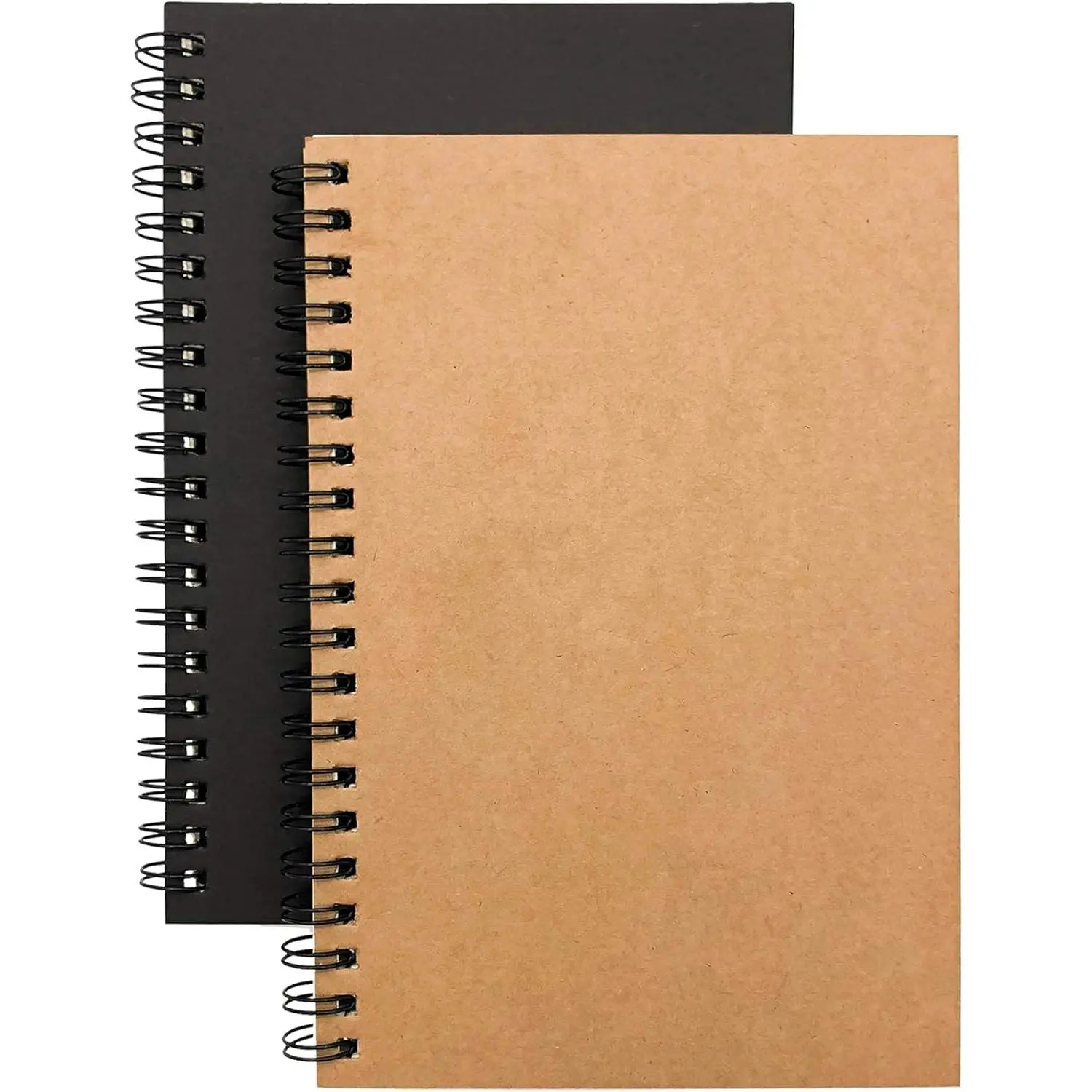 Soft Cover Spiral Notebook Journal 2-Pack, Blank Sketch Book Pad, Wirebound Memo Notepads Diary Notebook Planner with Unlined Paper, 100 Pages/ 50 Sheets, 7Inchx 4.75Inch (Brown and Black)