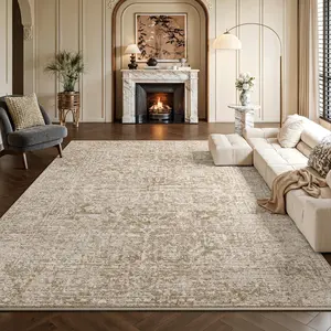 Vintage Faux Cashmere Area Rug for Living Room, Ultra Soft Retro Persian Washable Rug, Non-Slip TPR Backing Large Carpet, Cream Neutral Distressed Rug for Bedroom Home Decor, Aesthetic Boho Floor Mat, Pet & Kid Friendly, Easy Clean Low Pile Rug