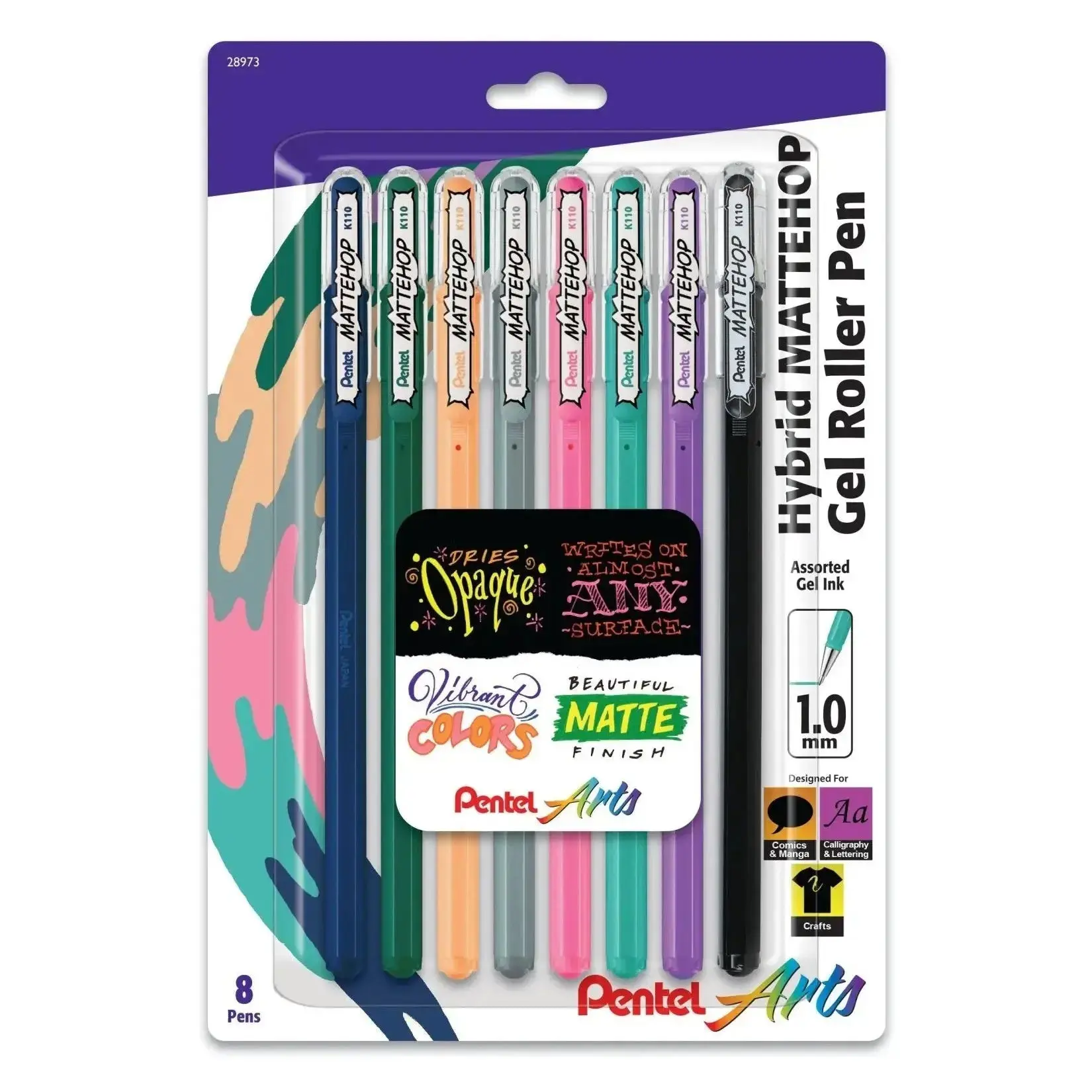 Pentel Arts Hybrid MATTEHOP Gel Roller Pens, 1.0mm Tip, New Assorted Colors, 8-Pack Multi Purpose Smooth Writing Drawing Pens for Artists/Crafts with Resin Beads