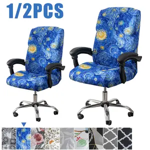 Chair Cover With Durable Zipper, Printed Washable Stretchable Desk Chair Cover, High Back Computer Chair Cover, Office Chair Slipcover
