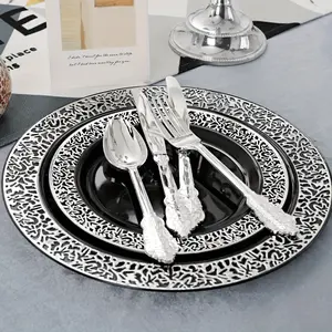 125-Piece Premium Black Plastic Dinnerware Set - Elegant Disposable Plates & Cutlery for Parties, Weddings & Home - Hassle-Free Cleanup, Stylish Design