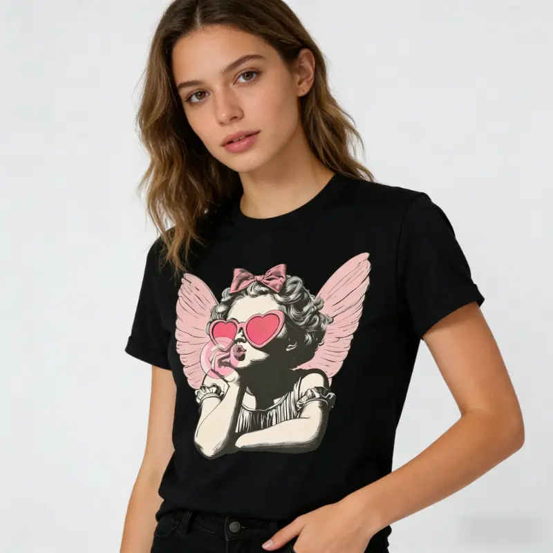 Graphic Tee Retro Cupid Valentine Day Cute Vintage Cupid Blowing Bubble T-Shirt-ZB