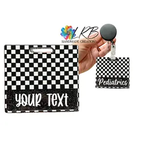 Black & White Checkered Badge Buddy - Custom Badge Backers - Personalized ID Badge Holders - Handmade Gifts for Nurses, Teachers & Office Workers