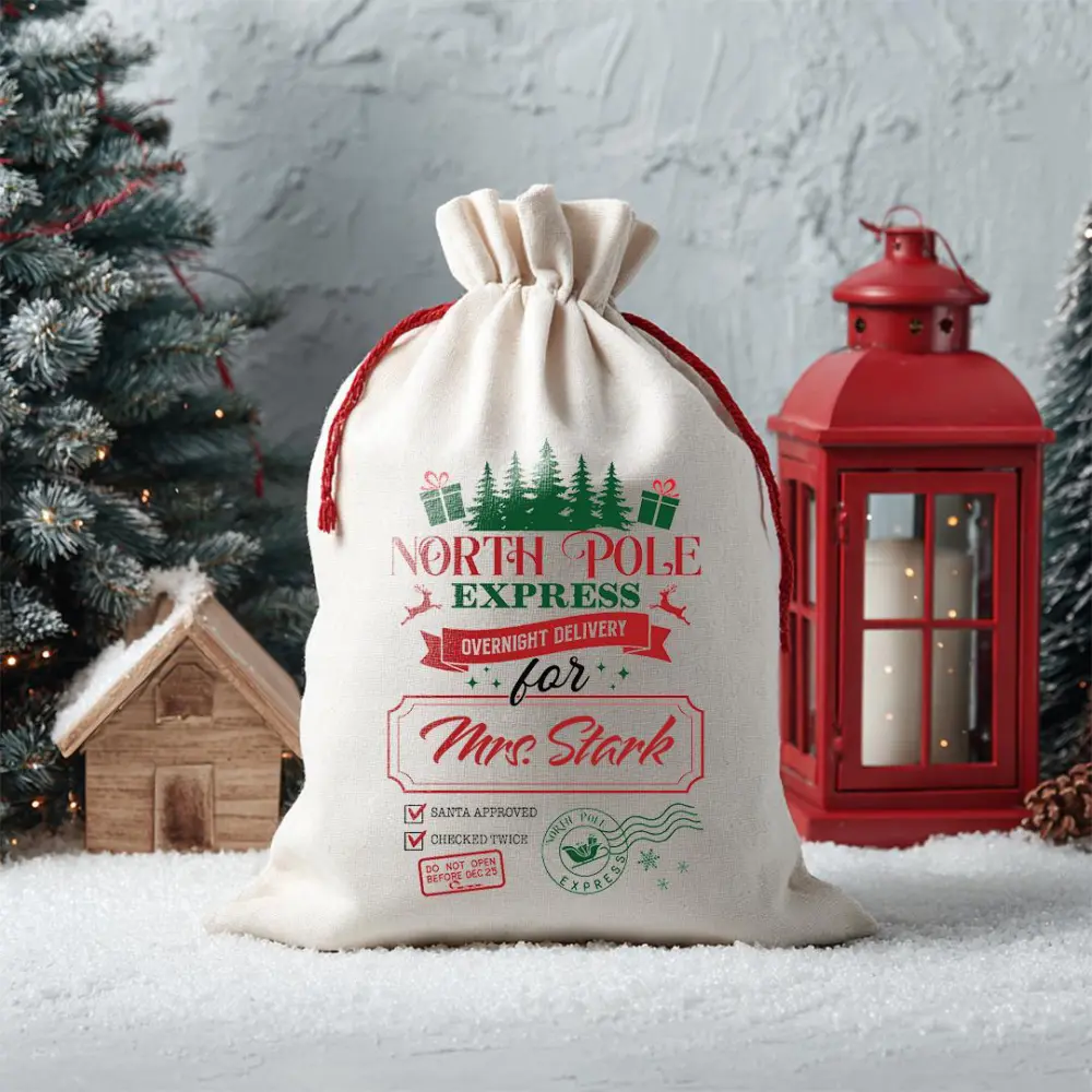 North Pole Express Gift Sack Personalized Christmas Bag Custom Name Delivery