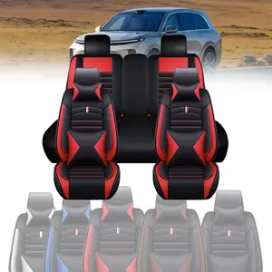 Premium Leather Car Seat Covers, Front Rear Seat Cover Full Set Protector, Universal Breathable Cushion Full Surround Design with Storage Bag, 2pcs Head Pillow & 2pcs Waist Pillow Included