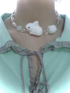 Rabbit Beaded Four-Leaf Clover Necklace, Y2K Style, Perfect Gift, Daily Accessory, Party Wear, Holiday Jewelry