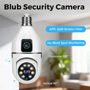 Flycloud 2MP Light Bulb Security Camera 1080P Dual Lens 355° Pan 90° Tilt Two-Way Audio Night Vision Motion Human Detection AP Hotspot for Home Monitor Security System 2.4GHz WiFi